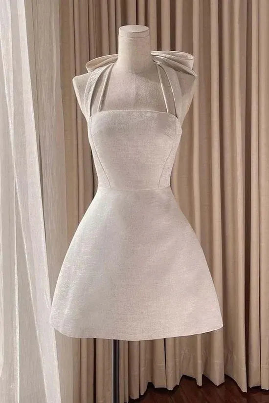 Elegant Halter Big Back Bow Structured A-Line White Short Homecoming Dress