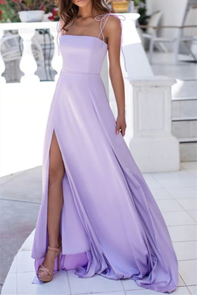Wholesa Spaghetti Straps Square Sleeveless A-Line Zipper Floor-Length Long Prom Dresses