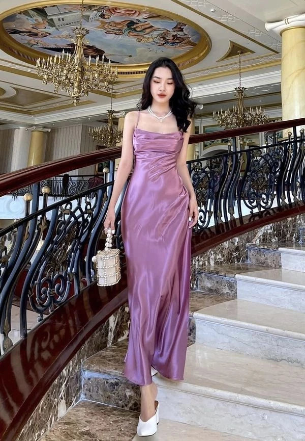 Elegant Mermaid Cowl Neck Spaghetti-Strap Open Back Satin Evening Dress