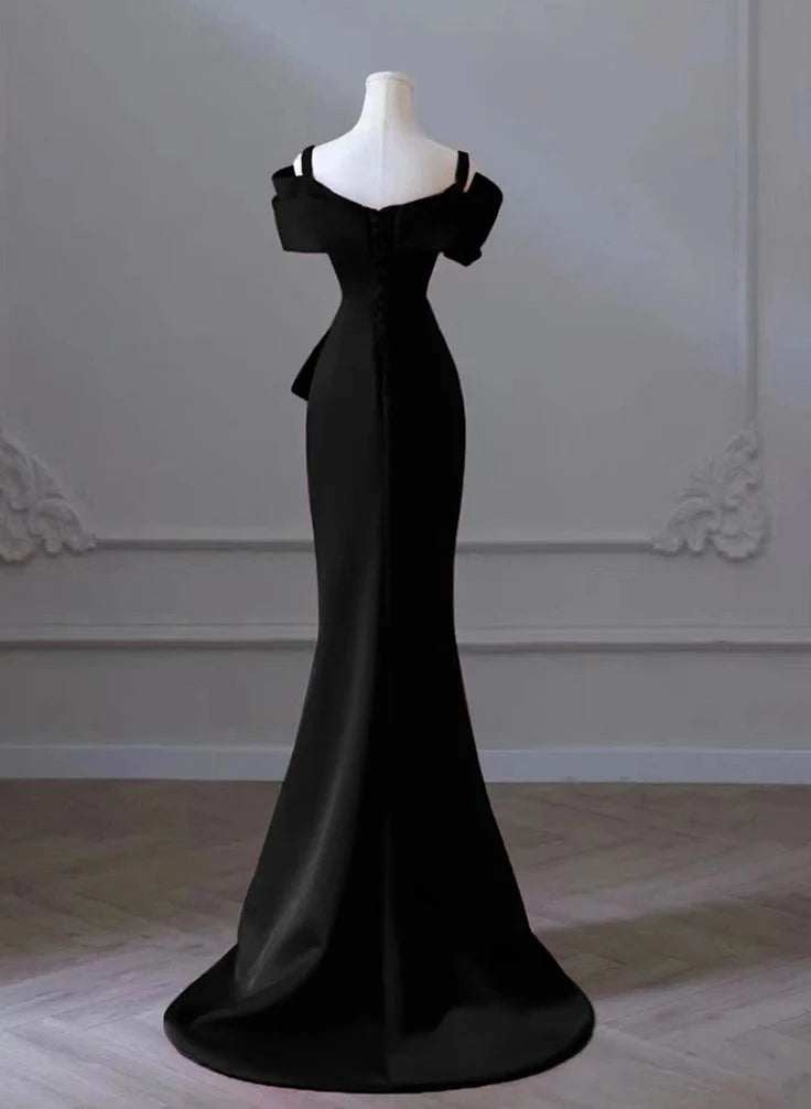 Elegant Mermaid Off-The-Shoulder Short-Sleeve Lace-Up Floor-Length Evening Dress