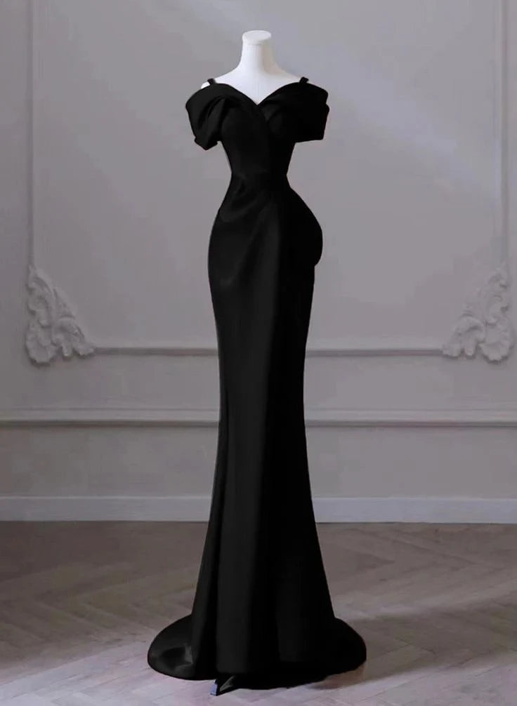 Elegant Mermaid Off-The-Shoulder Short-Sleeve Lace-Up Floor-Length Evening Dress