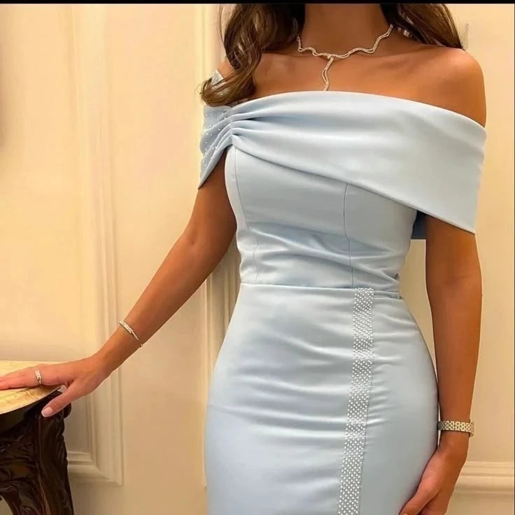Elegant Mermaid Off-The-Shoulder Sleeveless Beaded-Ankle-Length Evening Dress