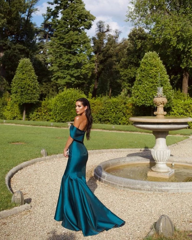 Elegant Mermaid Off-The-Shoulder Sleeveless Floor-Length Evening Dress