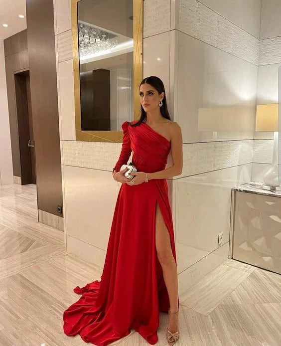 Elegant Mermaid One Shoulder Sleeveless Backless Floor Length Formal Prom Dress