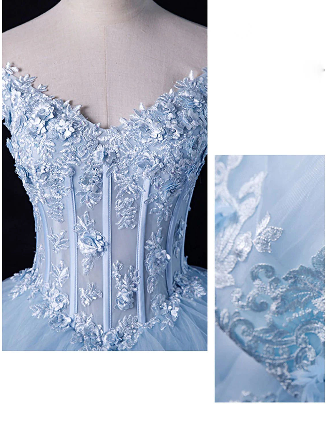 Full view of the elegant off-shoulder ball gown, perfect for formal events.