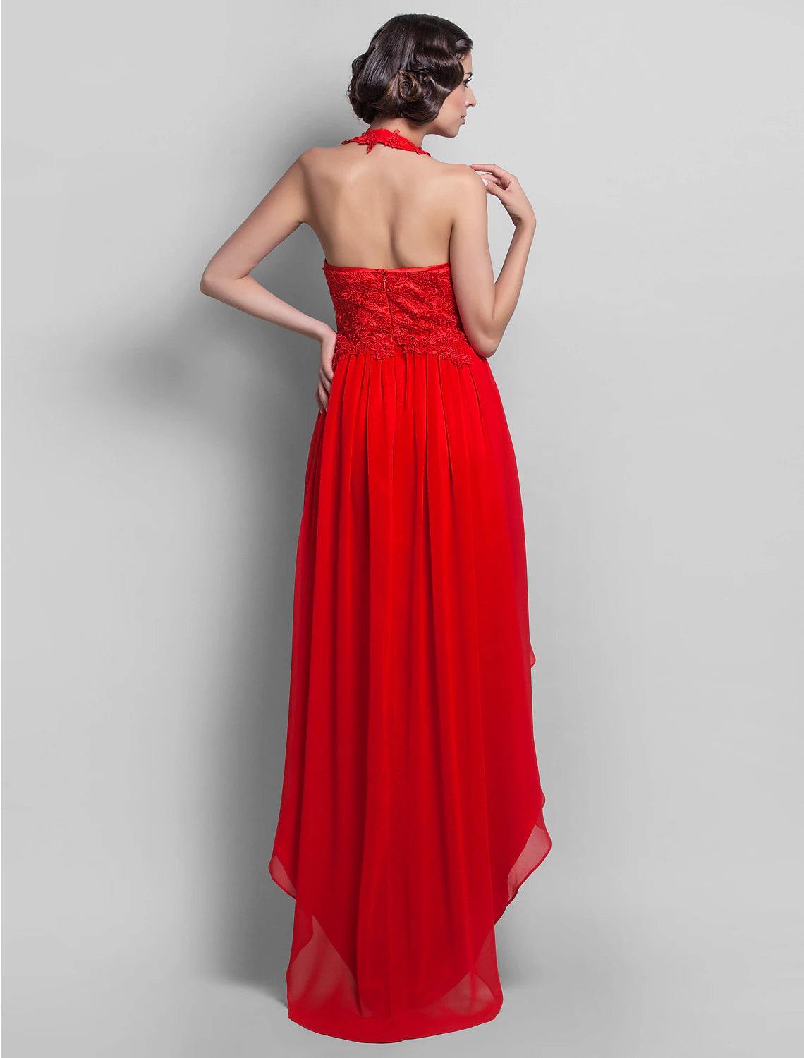 Close-up of the halter neckline and delicate appliques.