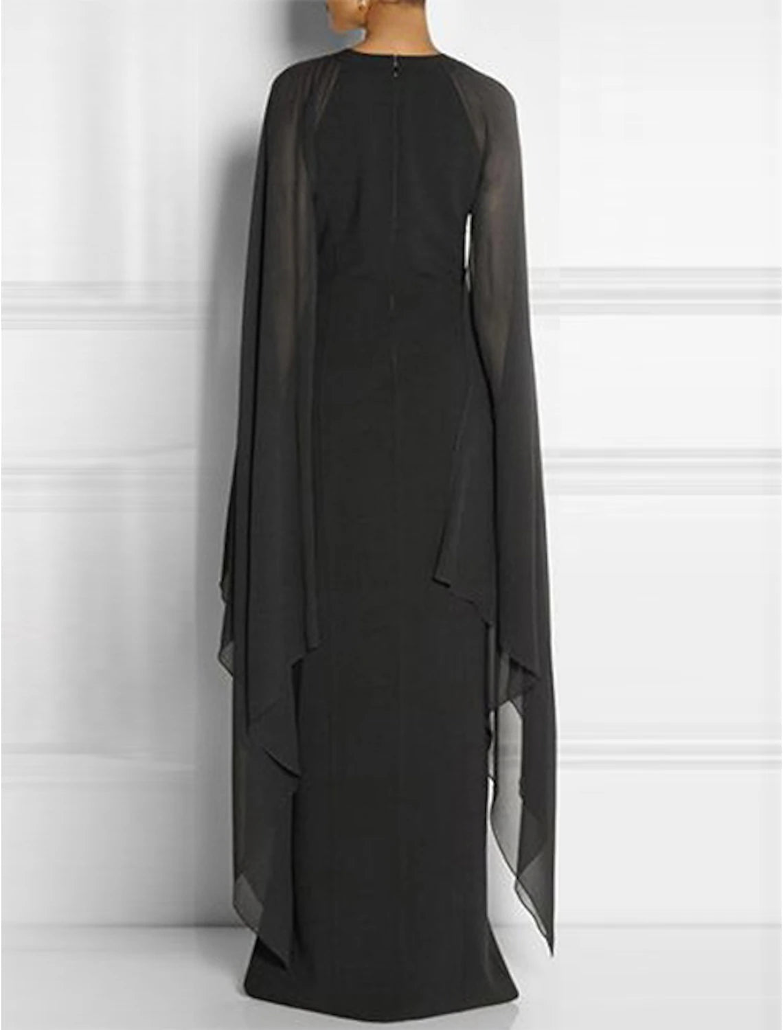 Elegant Sheath Jewel Neck Floor Length Chiffon Slit Party Dress for Women.