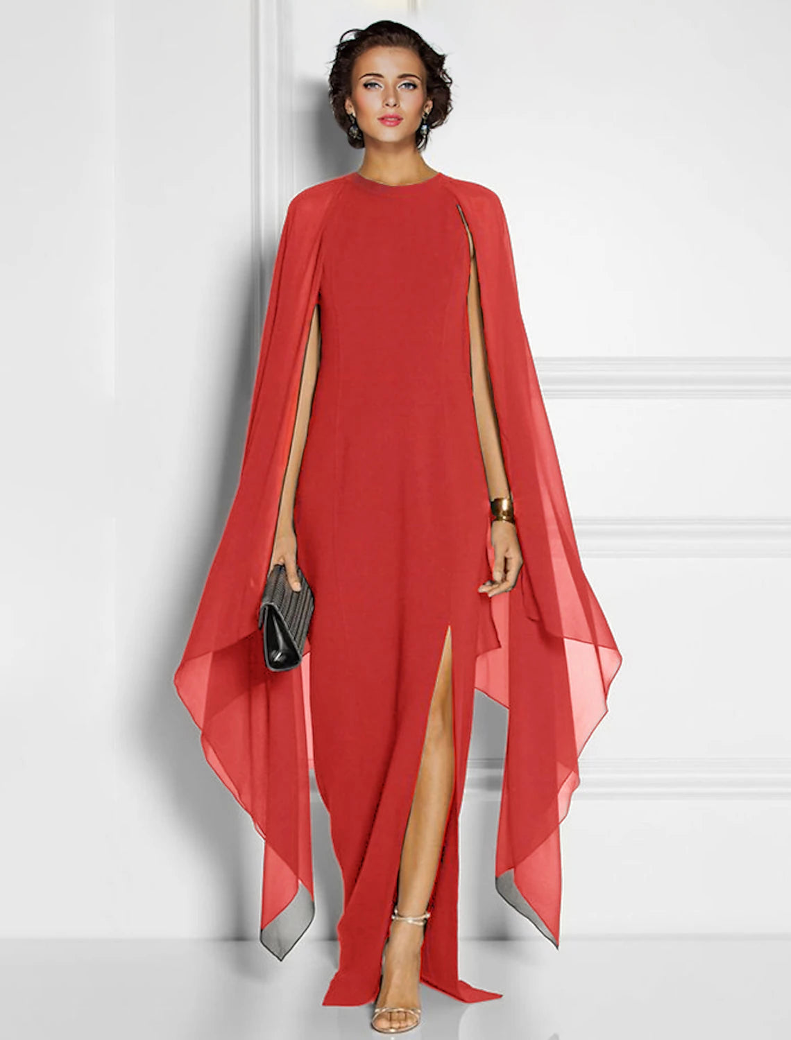 Elegant Sheath Jewel Neck Floor Length Chiffon Slit Party Dress for Women.