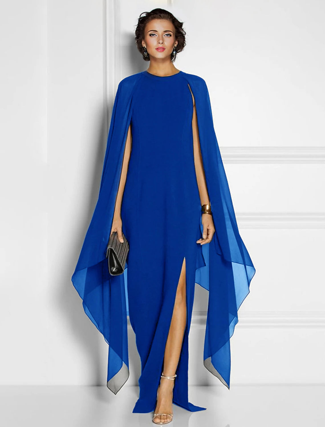 Elegant Sheath Jewel Neck Floor Length Chiffon Slit Party Dress for Women.
