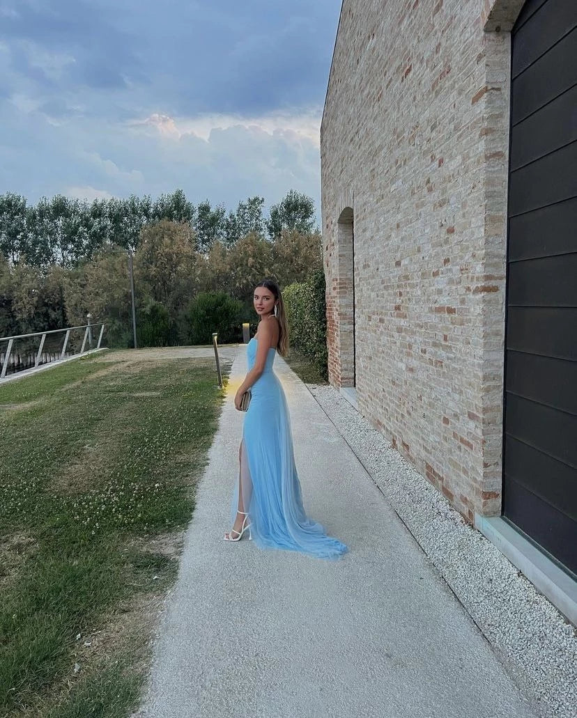 Elegant Sheath Strapless Sleeveless Open-Back High-Low Evening Dress