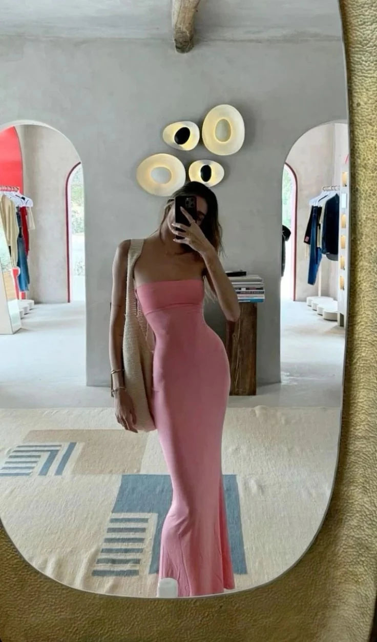 Elegant Sheath Strapless Sleeveless Open-Back Maxi-Length Evening Dress