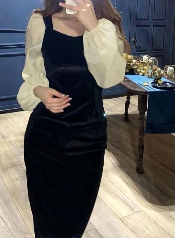 Elegant Sheath Sweetheart Neck Puff Long Sleeve Ruched Midi Length Prom Dress