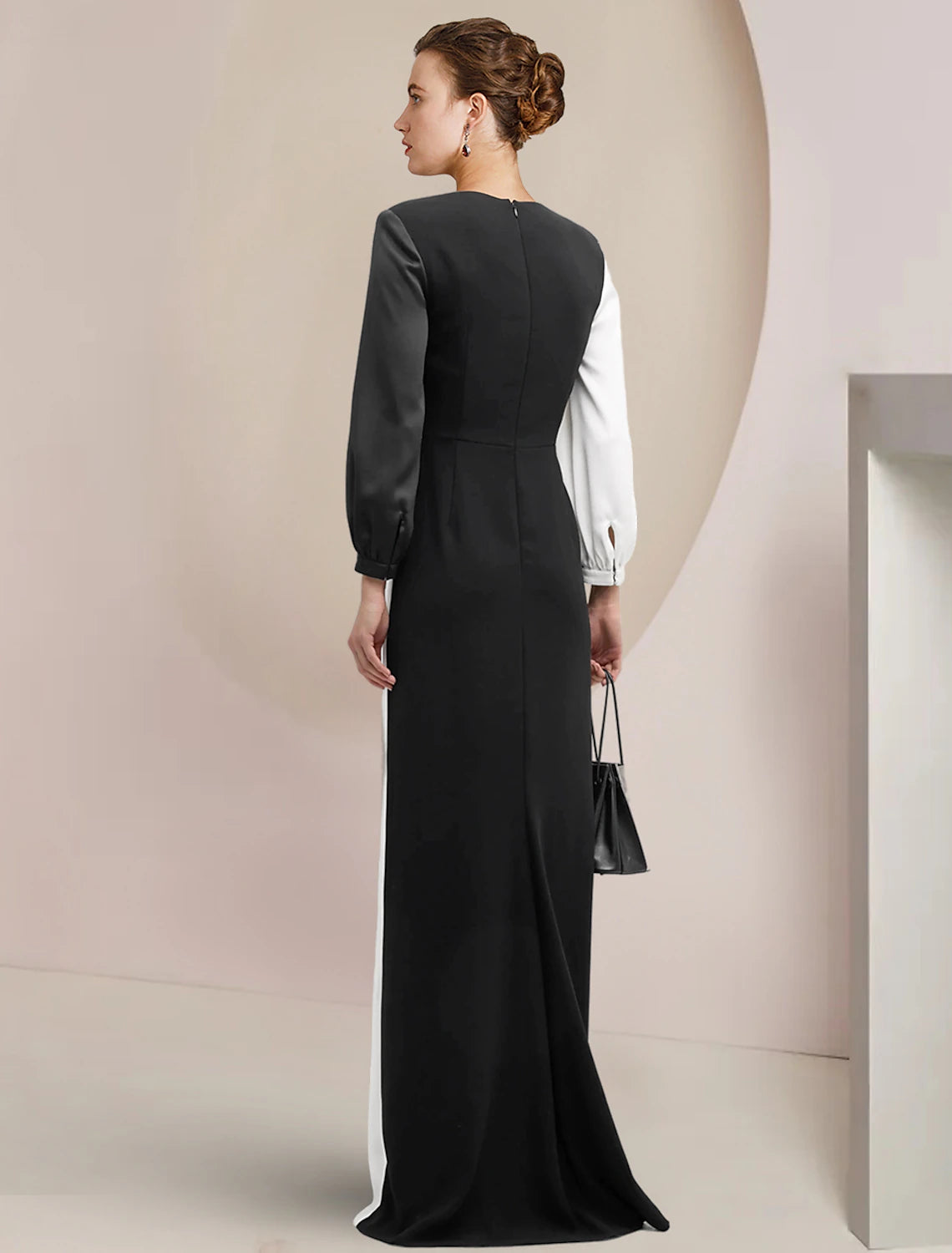 Elegant Sheath V-Neck 3/4 Sleeve Color Block Mother of the Bride Gown, back view.