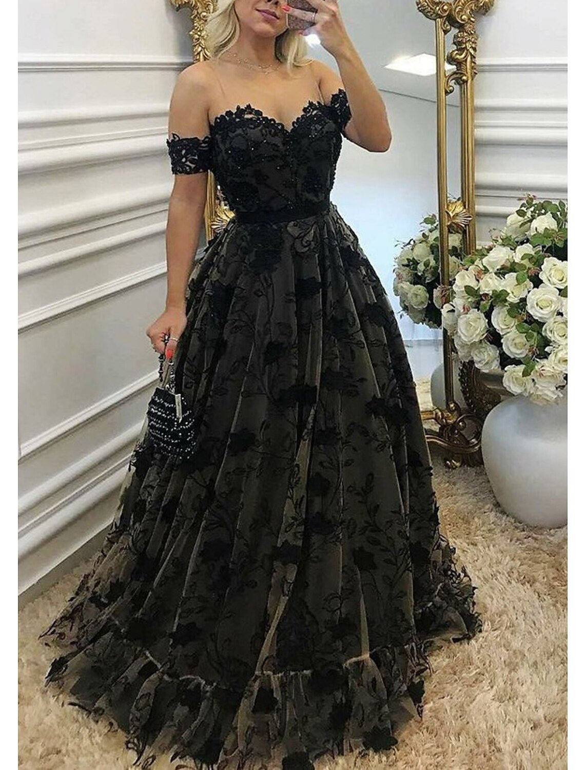 Elegant Sweetheart Ball Gown Color Block Lace Backless Prom Dress.