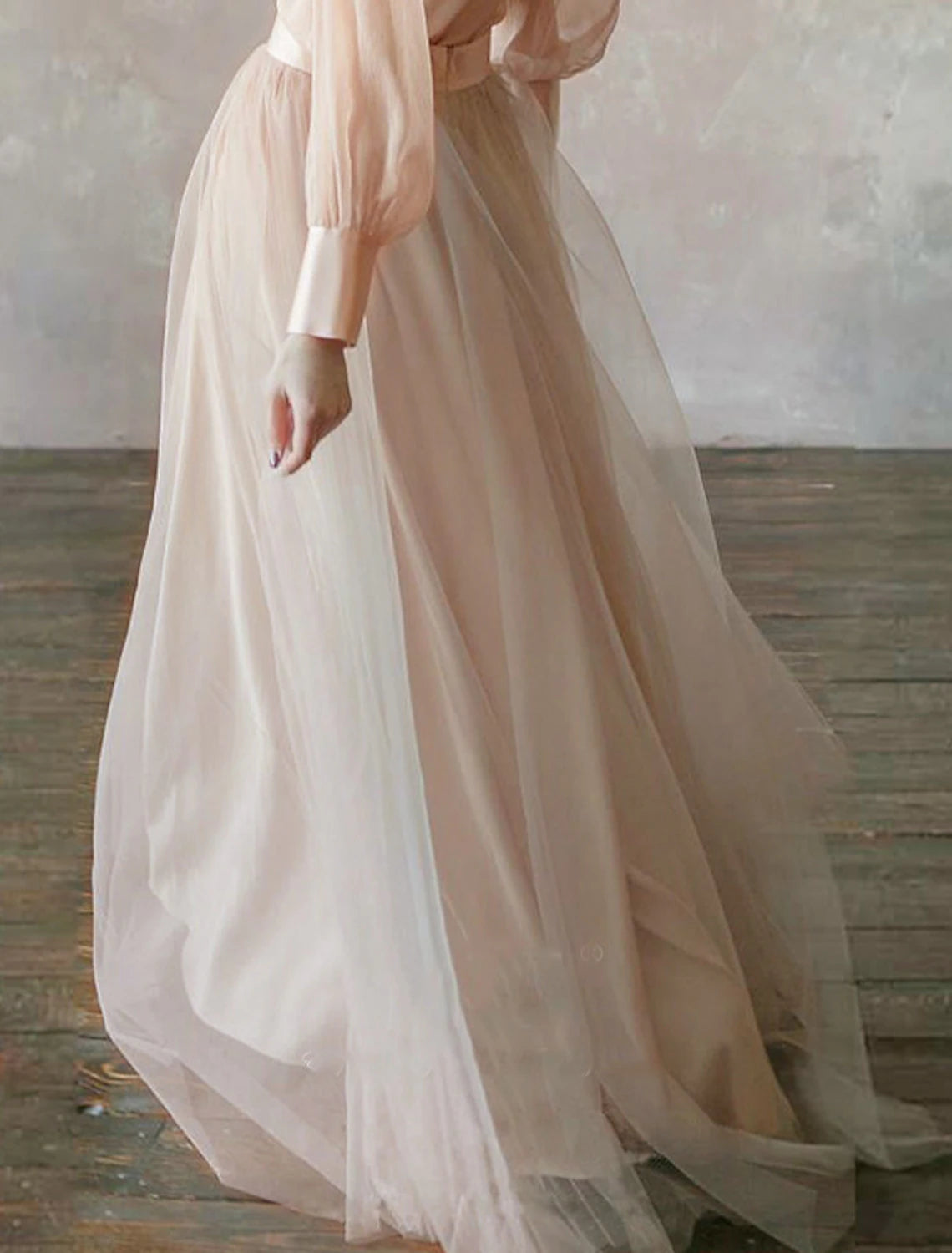Elegant Two-Piece Empire Minimalist Long Sleeve Tiered Chiffon Formal Dress.