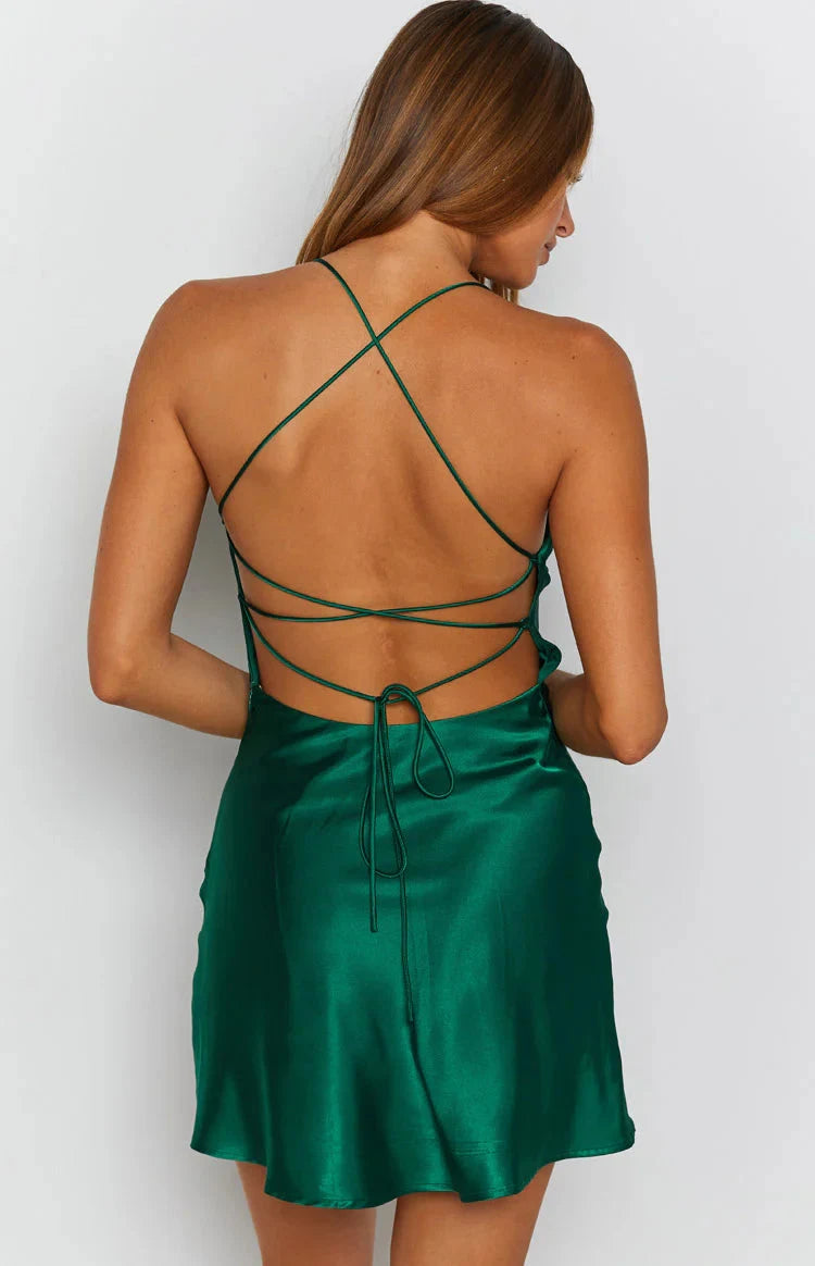 Elegant A-Line Cowl Neck Sleeveless Backless Emerald Green Mini Homecoming Dress Women's