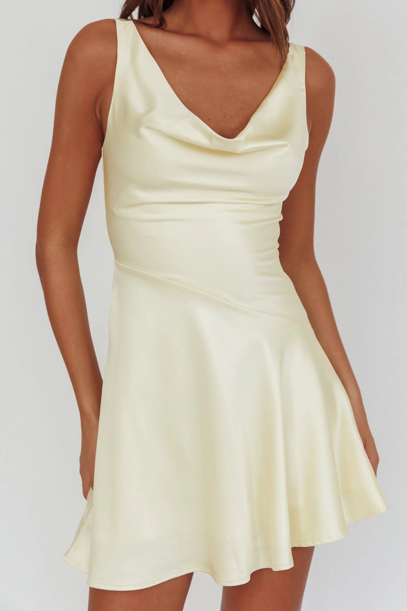 Elegant A-Line Cowl Neck Sleeveless Chic Backless Pale Yellow Mini Homecoming Dress