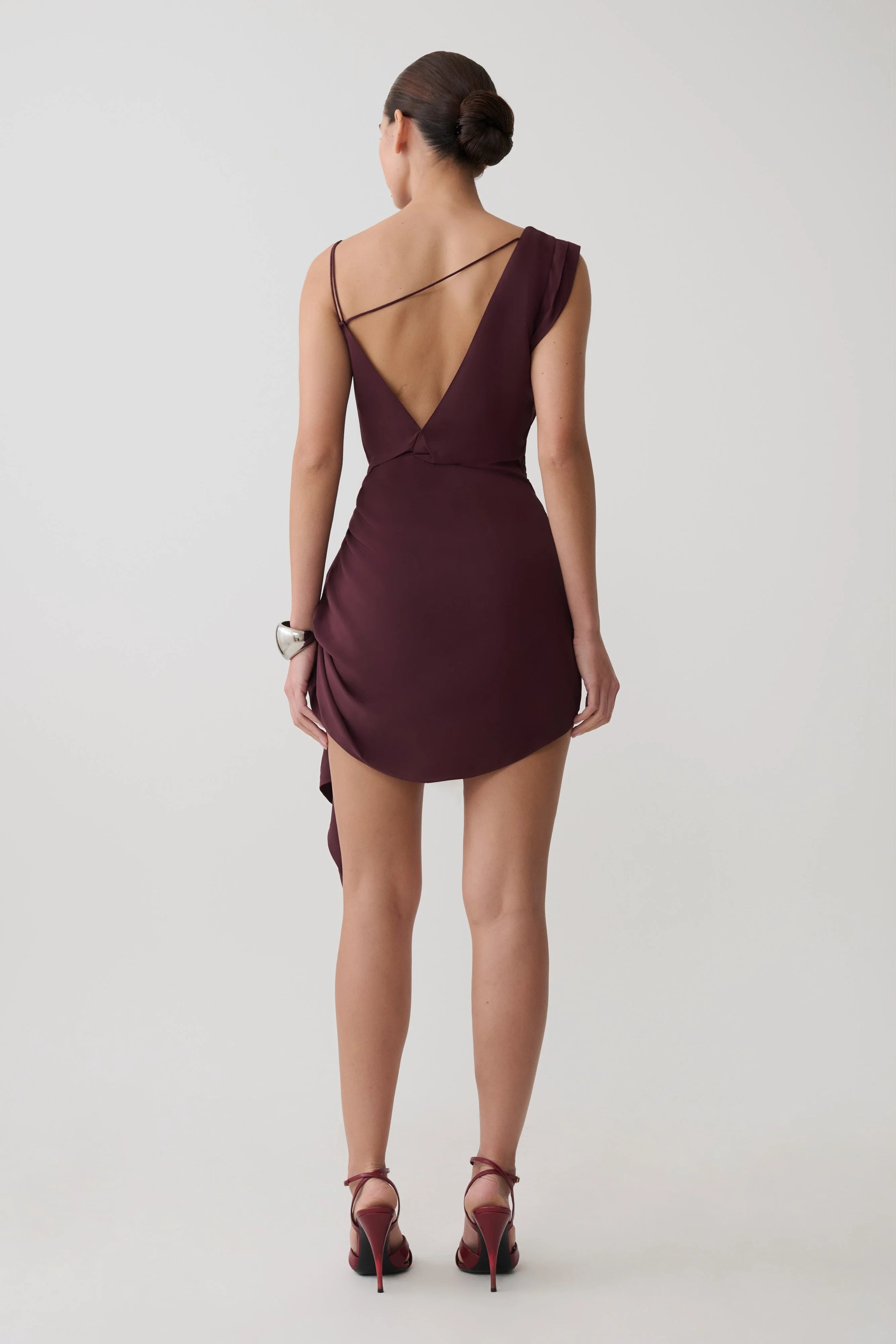 Elegant A-Line Cowl Neck Sleeveless Ruched Plum Mini Homecoming Party Dress