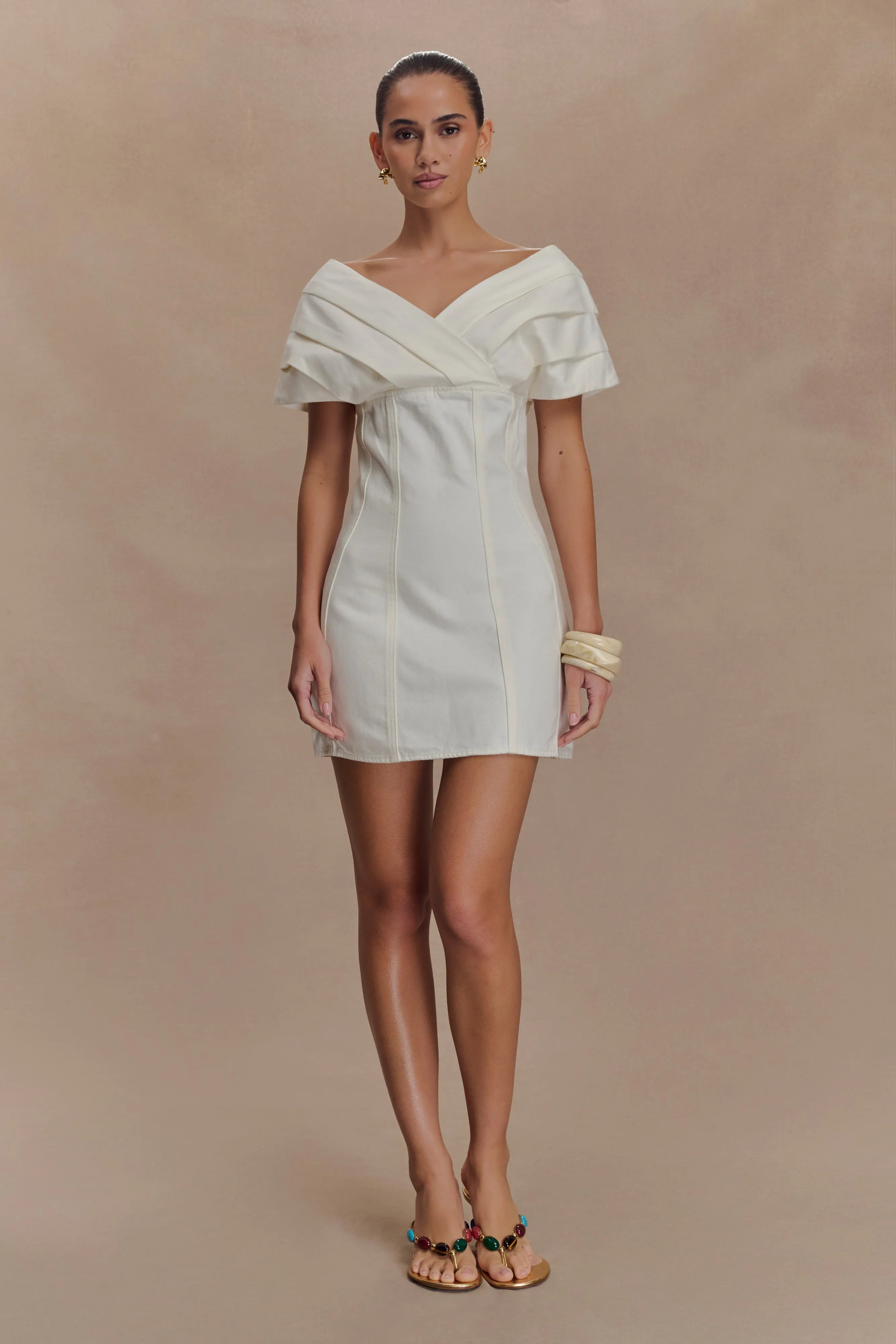 Elegant A-Line Draped V-Neck Short Sleeve Ivory Mini Homecoming Dress