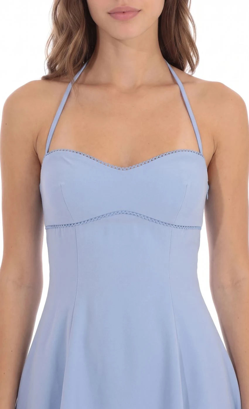 Elegant A-Line Halter Backless Light Blue Mini Homecoming Dress Women's