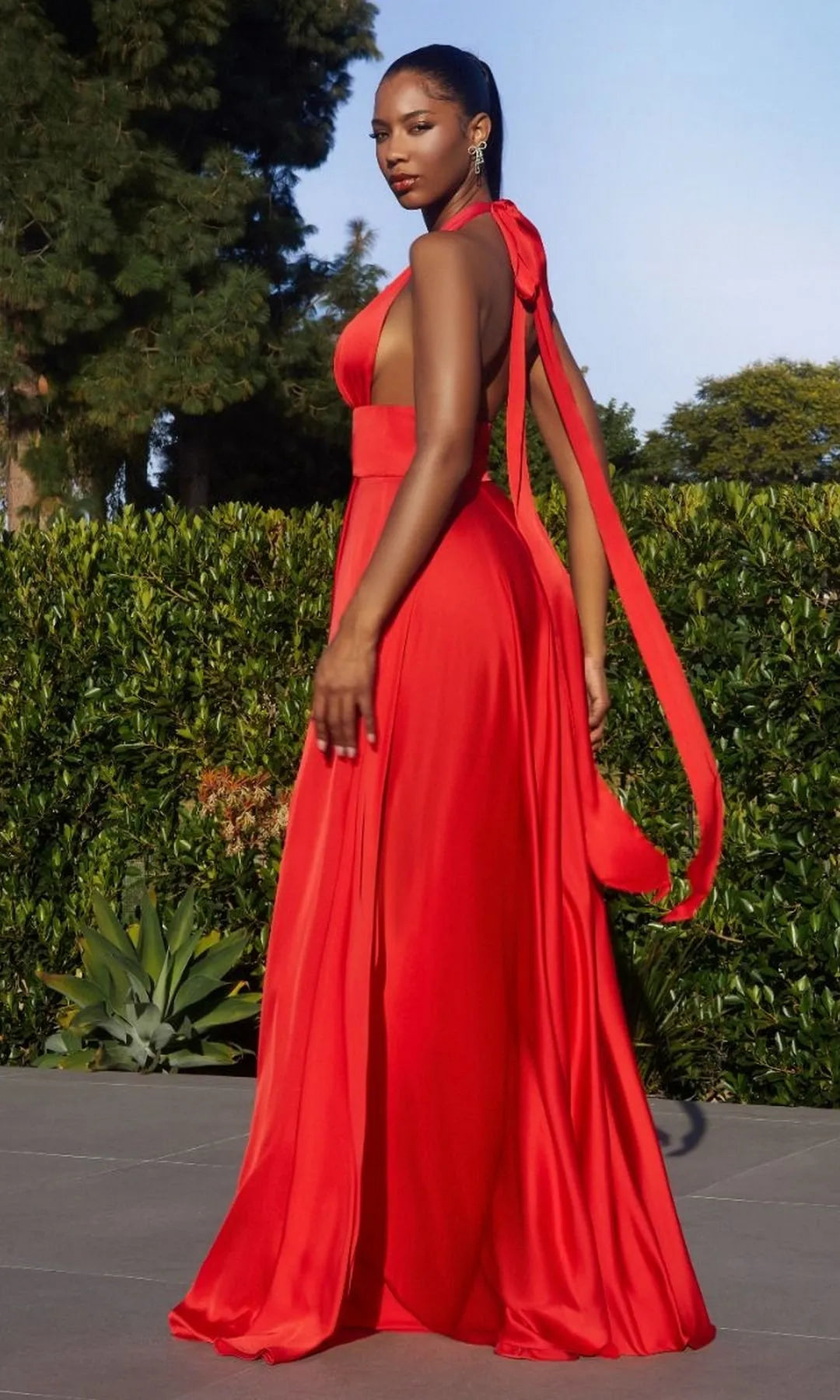 Elegant A-Line Halter Sleeveless Backless Red Floor-Length Prom Dress For Women