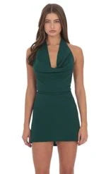 Elegant A-Line Halter Sleeveless Chic Dark Green Mini Homecoming Dress for Women