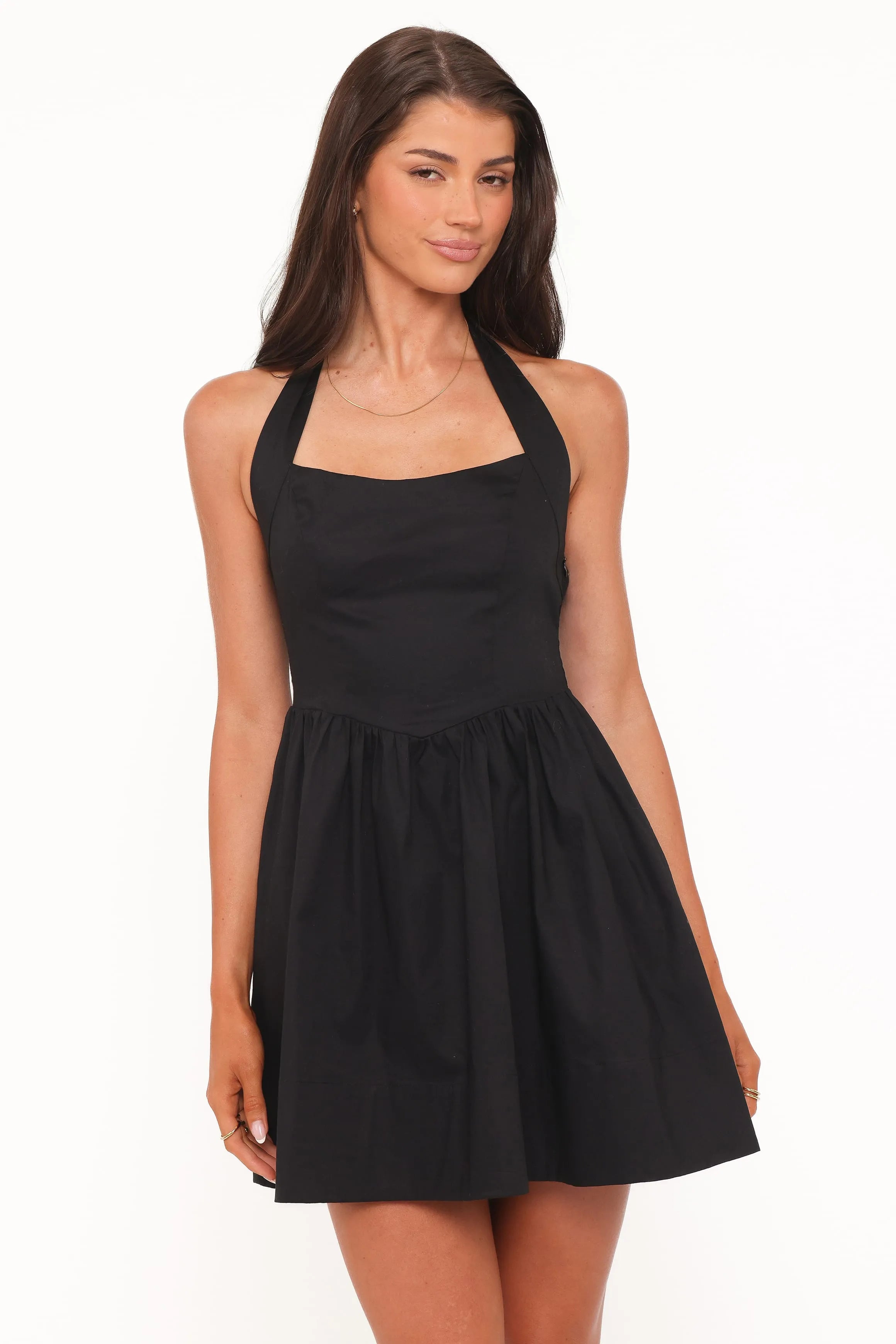 Elegant A-Line Halter Sleeveless Draped Chic Black Mini Homecoming Party Dress