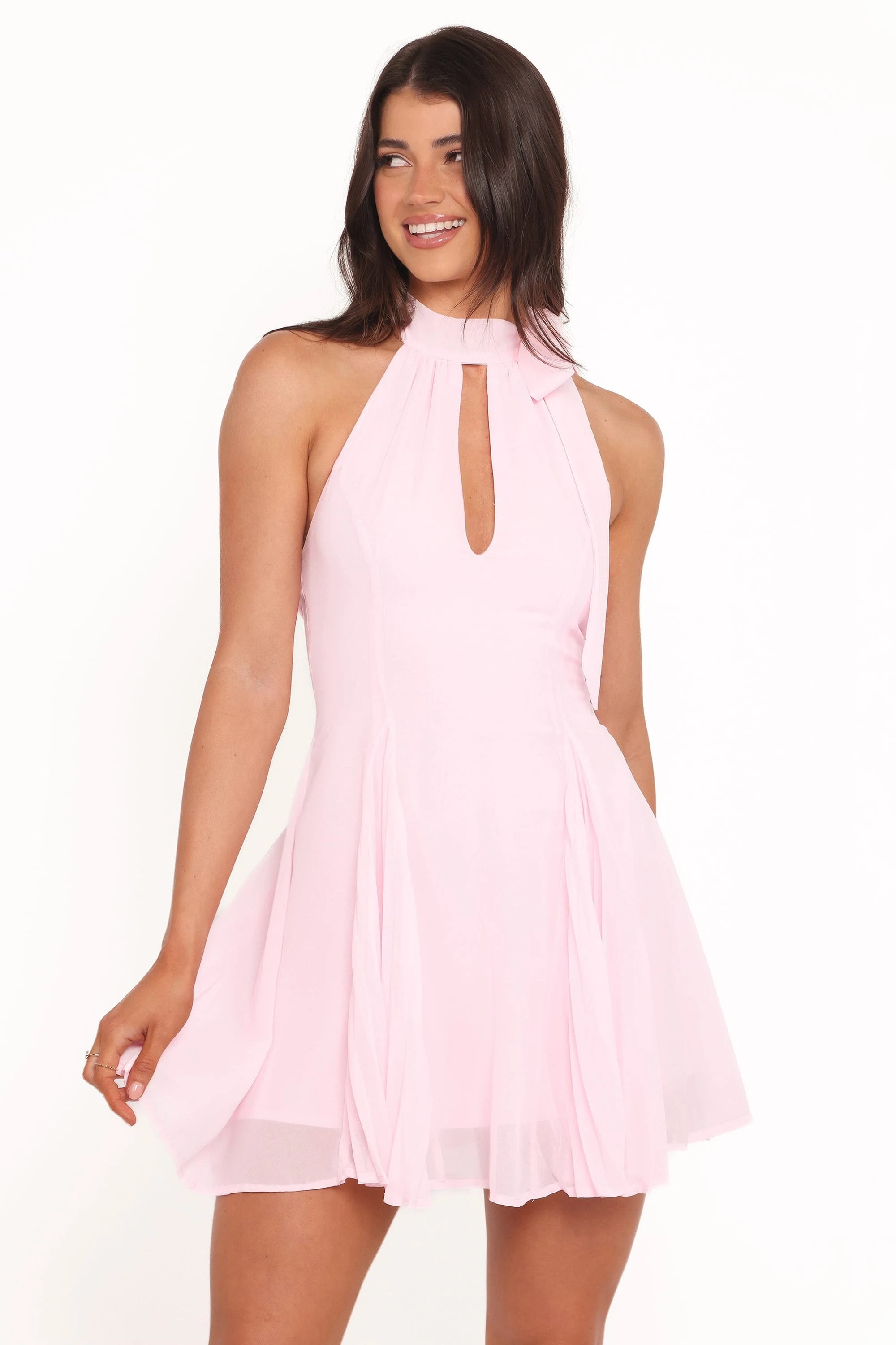 Elegant A-Line Halter Sleeveless Pleated Pink Short Homecoming Dress Women's