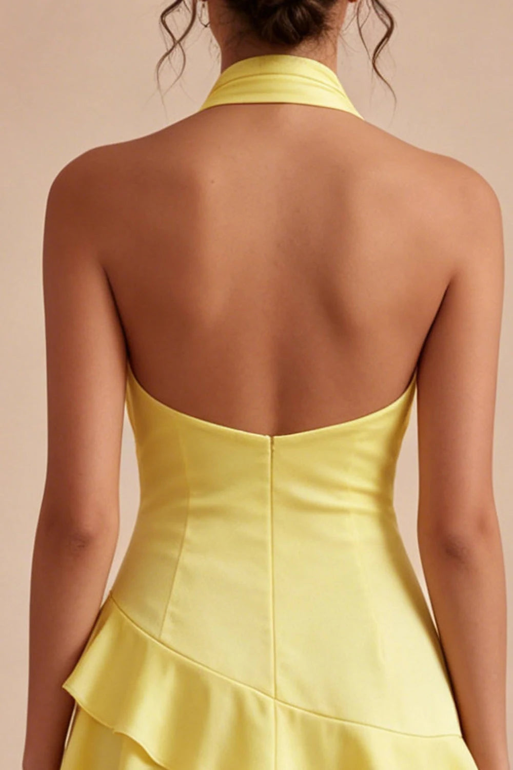 Elegant A-Line Halter Sleeveless Ruffled Yellow Mini Homecoming Dress Women's Party