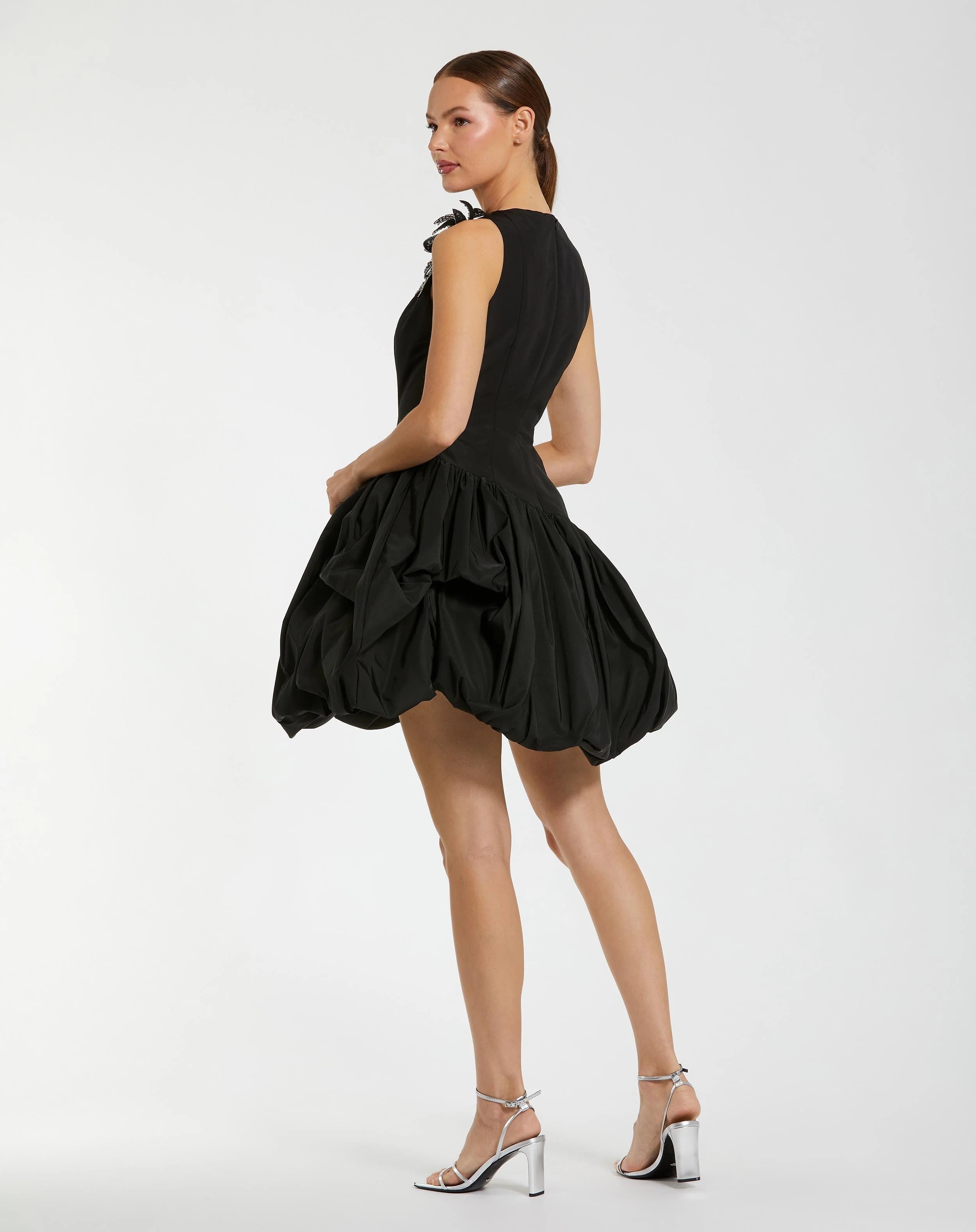 Elegant A-Line High Neck Sleeveless Embellished Black Mini Homecoming Dress