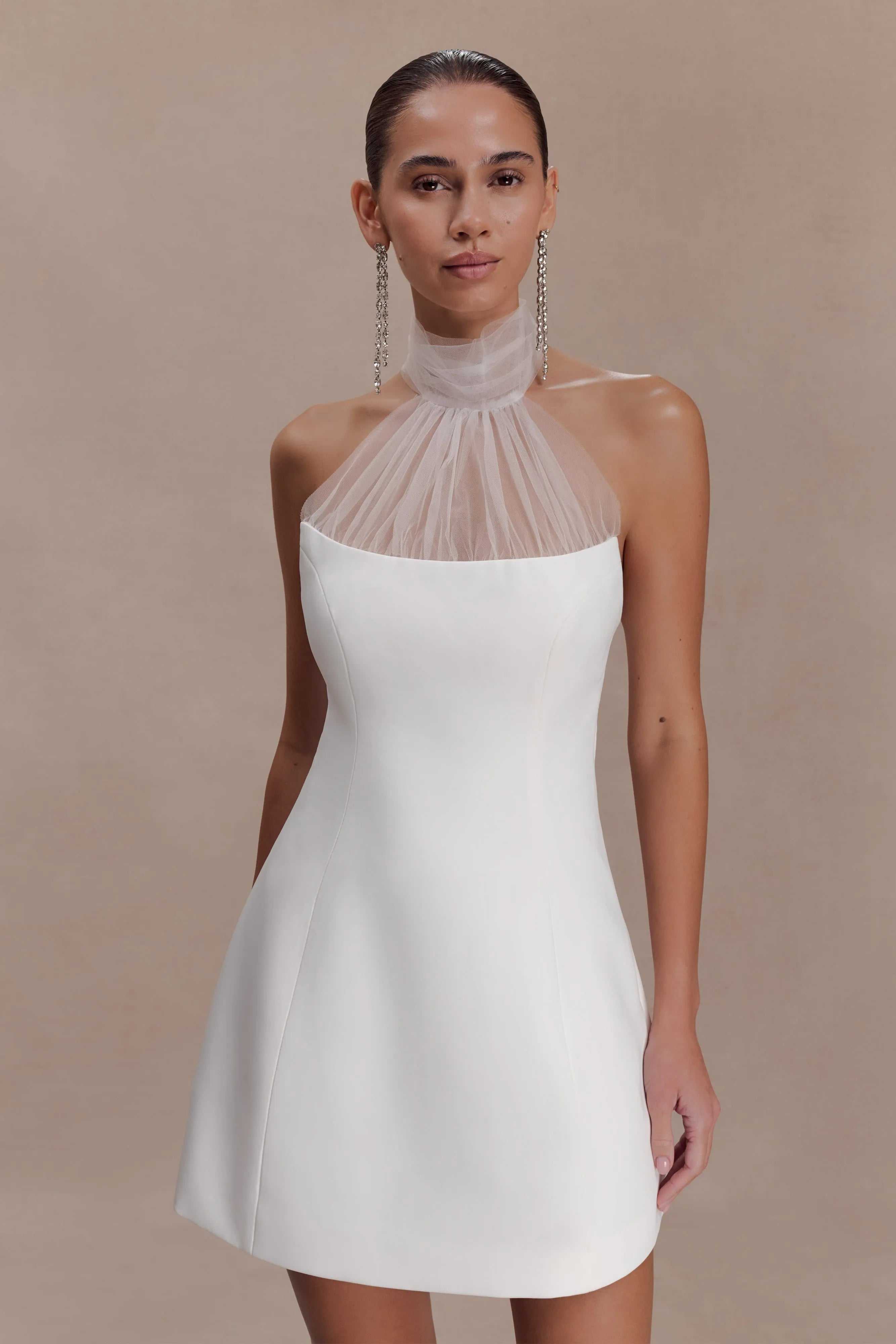 Elegant A-Line High Neck Strapless Sleeveless Ivory Mini Homecoming Dresses