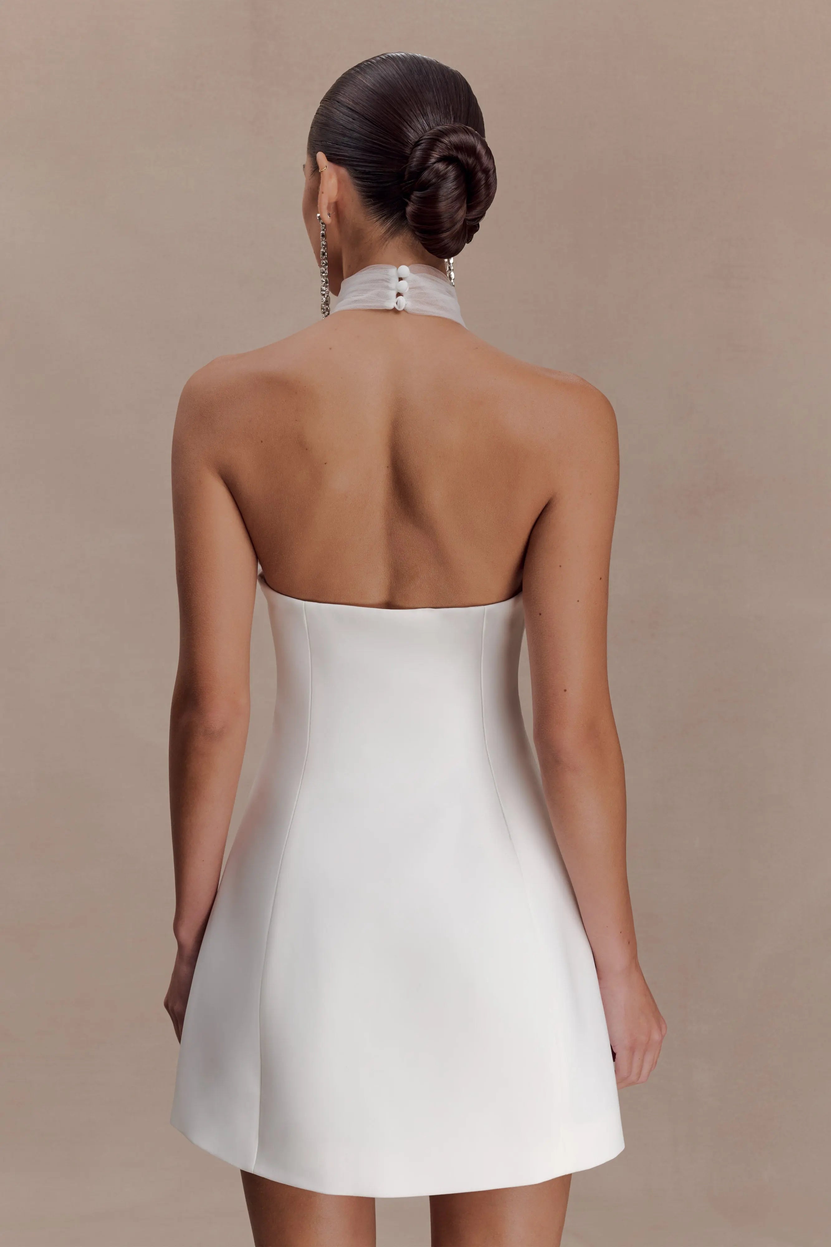 Elegant A-Line High Neck Strapless Sleeveless Ivory Mini Homecoming Dresses