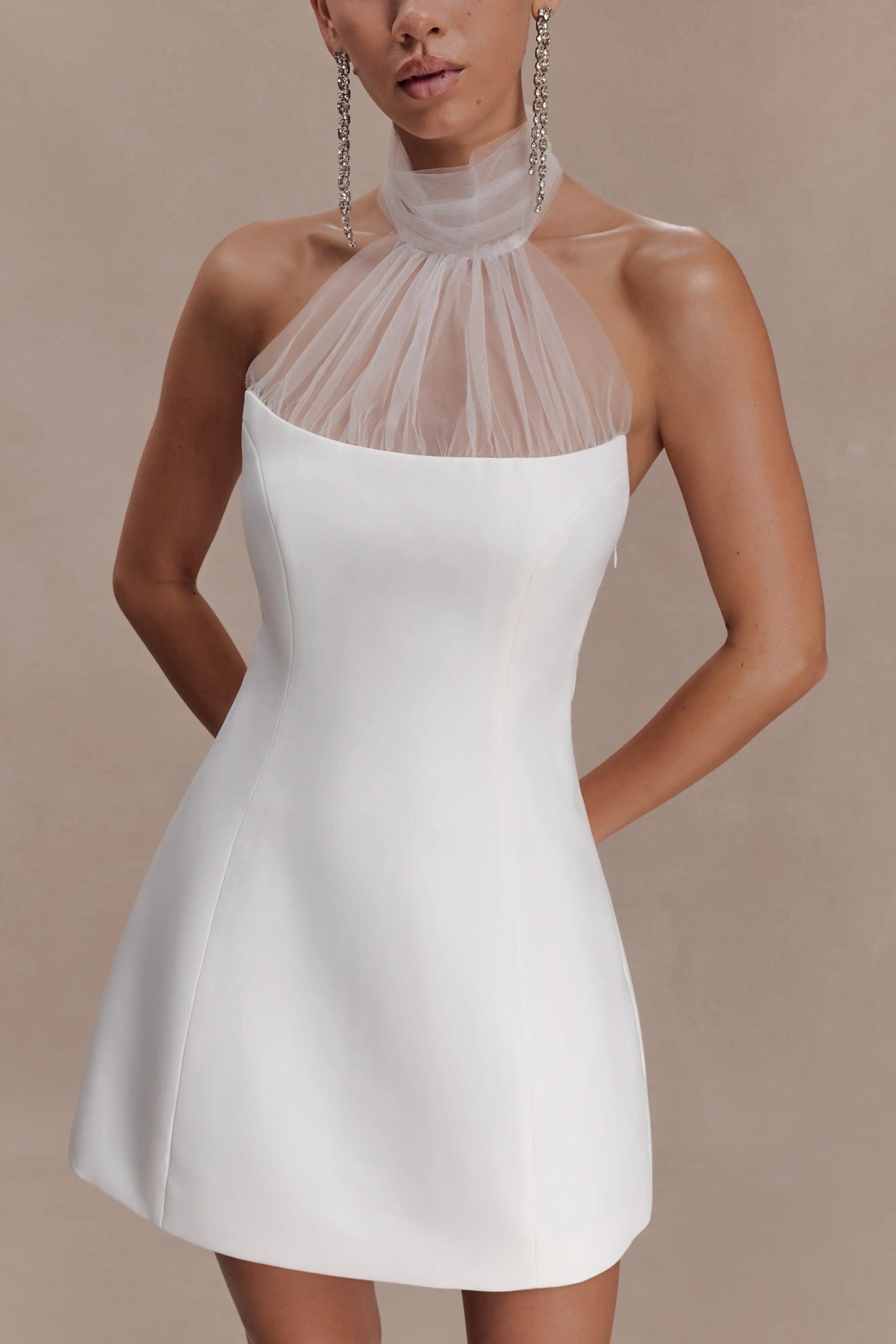 Elegant A-Line High Neck Strapless Sleeveless Ivory Mini Homecoming Dresses
