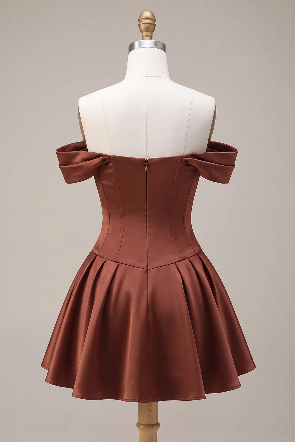 Elegant A-Line Off-Shoulder Bow-Accent Rust Mini Homecoming Dress Women's