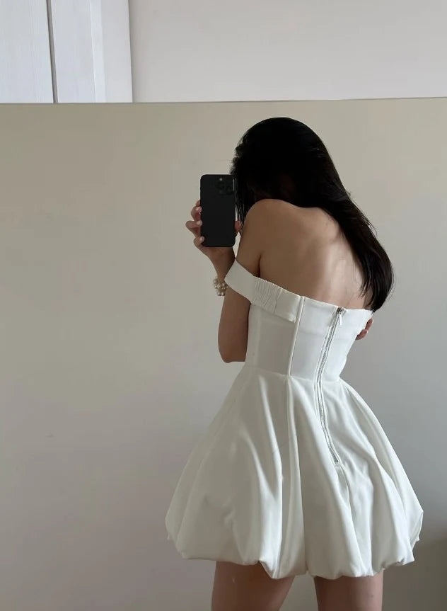 Elegant A-Line Off-Shoulder Bowknot White Short Homecoming Dress for Women