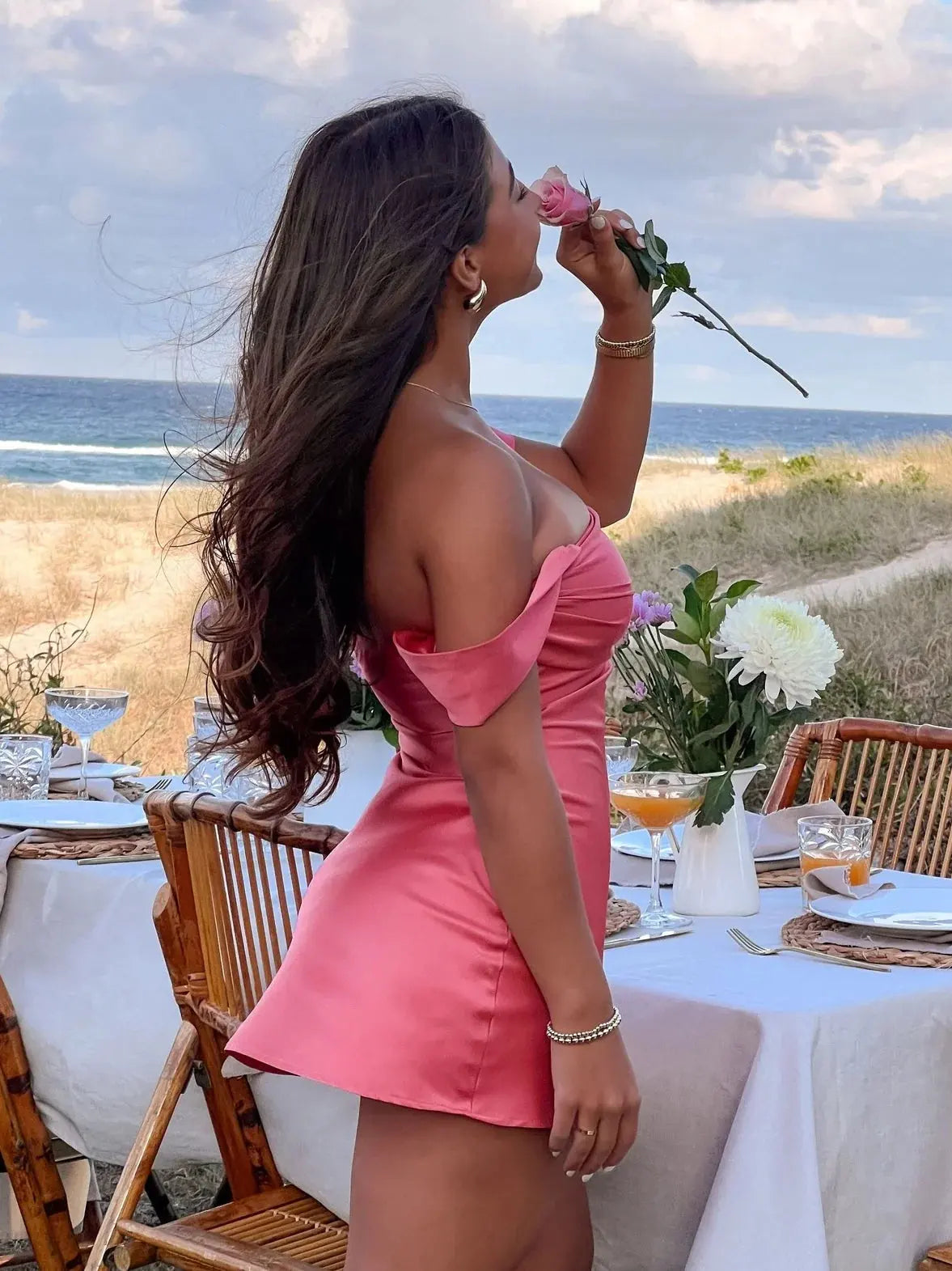 Elegant A-Line Off-Shoulder Draped Pink Mini Homecoming Dress Women's