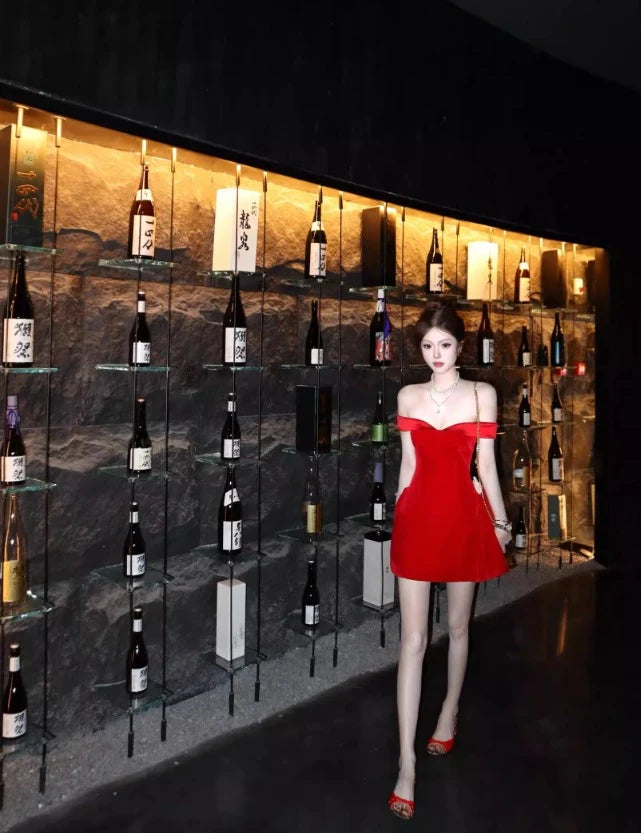 Elegant A-Line Off-Shoulder Draped Red Mini Homecoming Dress for Women