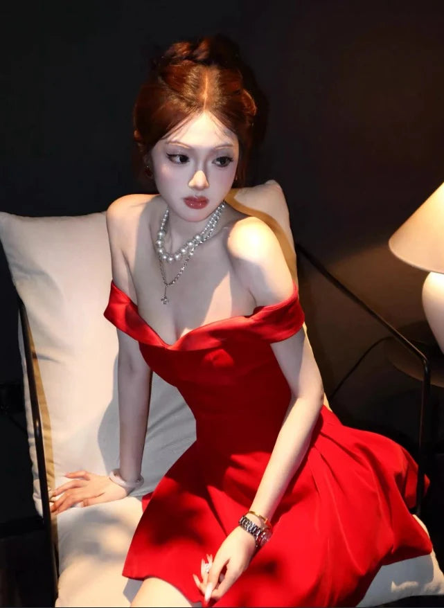Elegant A-Line Off-Shoulder Draped Red Mini Homecoming Dress for Women
