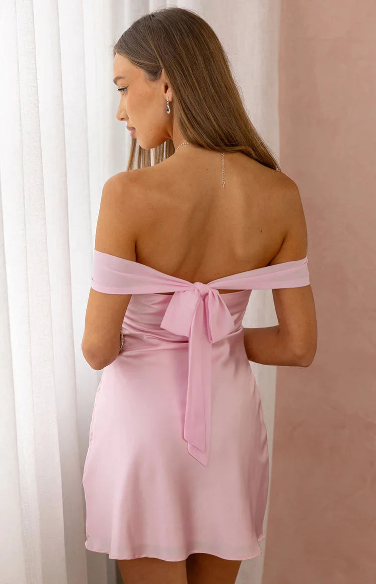 Elegant A-Line Off-Shoulder Draped Romantic Pink Mini Homecoming Dress for Women