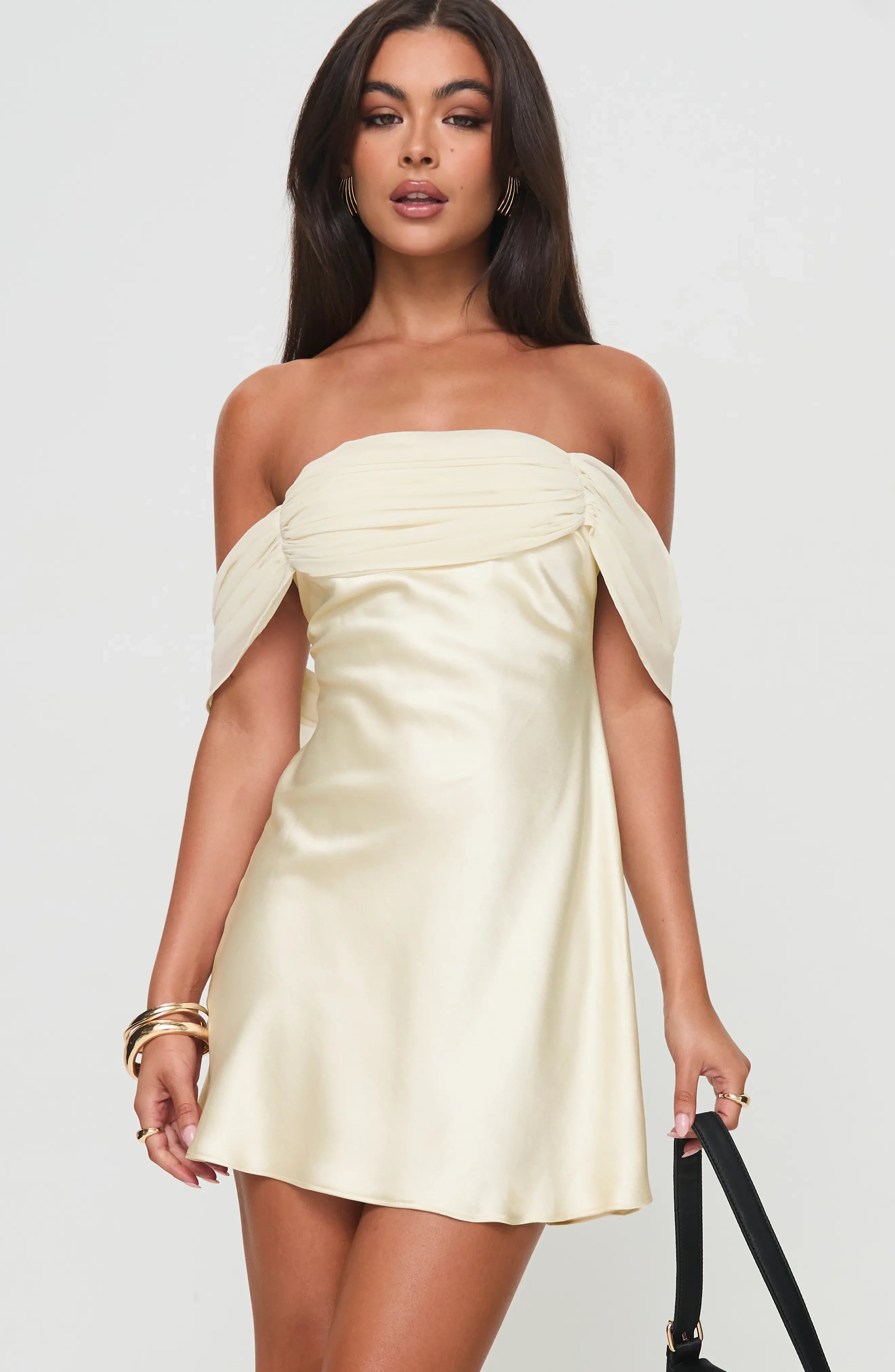 Elegant A-Line Off-Shoulder Draped Tie-Back Silky Mini Homecoming Dress