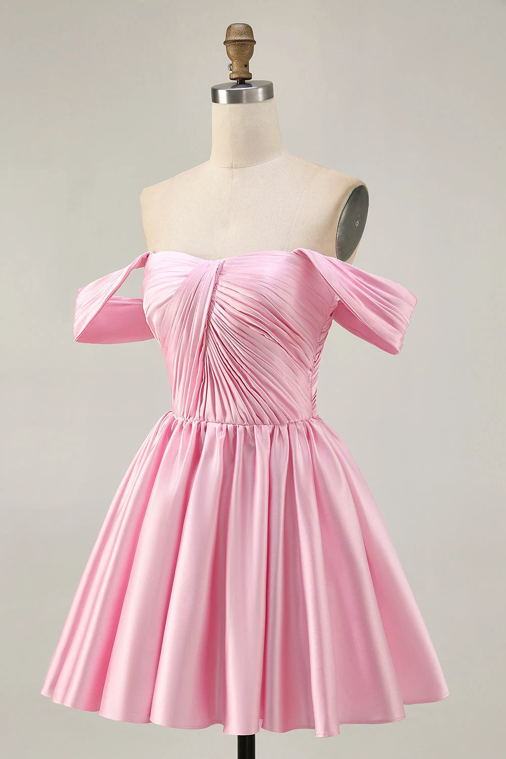Elegant A-Line Off-Shoulder Ruched Pink Short Homecoming Dresses for Women