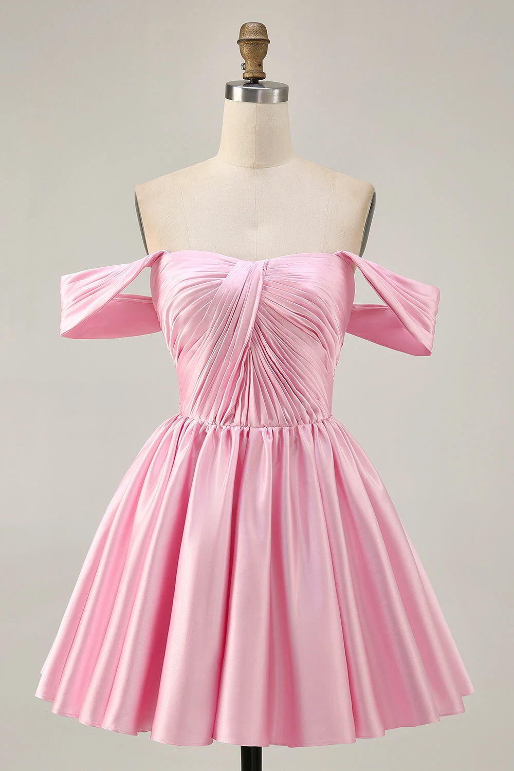 Elegant A-Line Off-Shoulder Ruched Pink Short Homecoming Dresses for Women