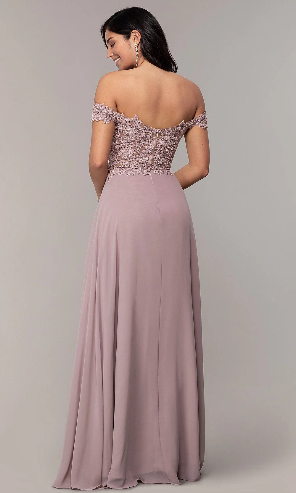 Elegant A-Line Off-Shoulder Short Sleeve Floral Dusty Pink Maxi Prom Dresses For Women