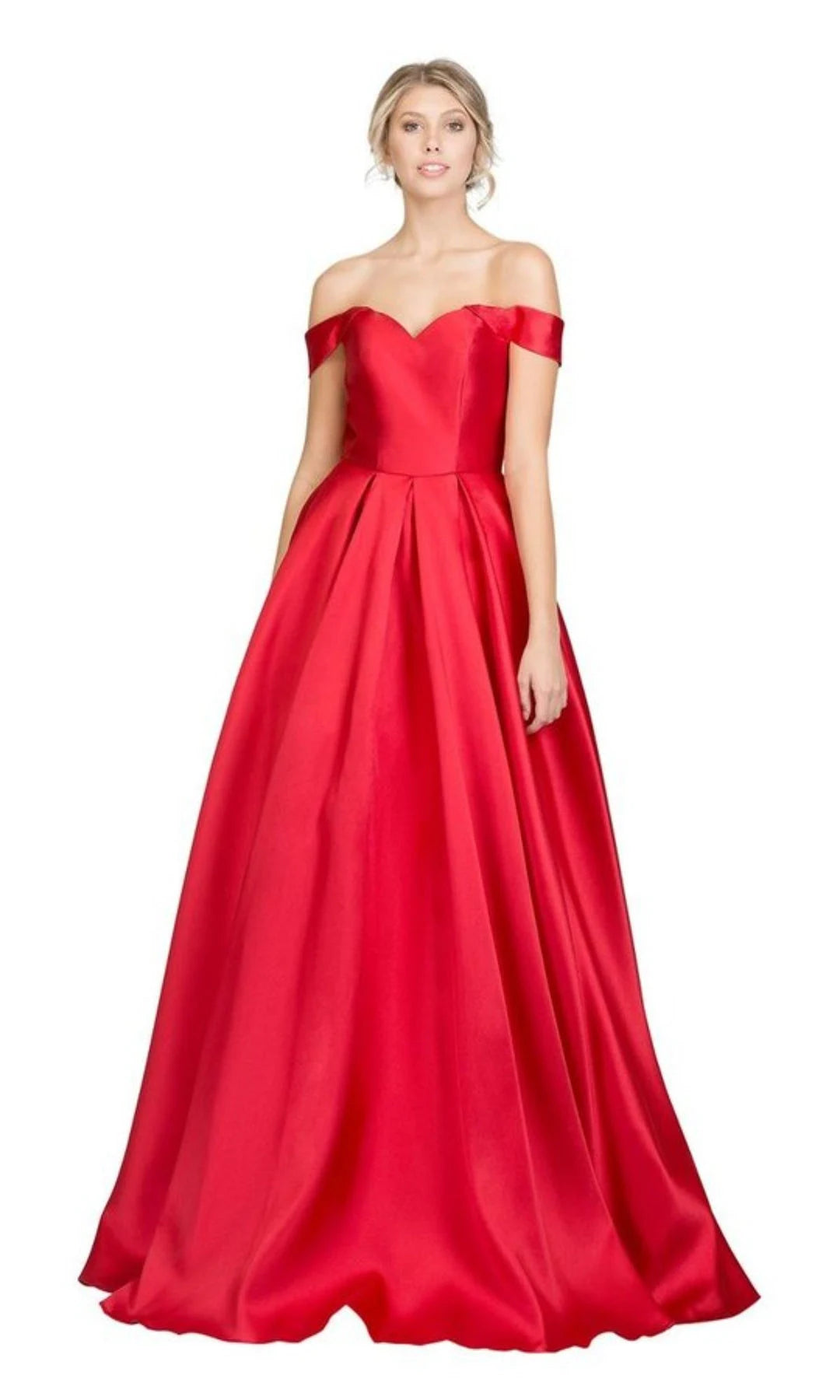 Elegant A-Line Off-Shoulder Sleeveless Corset Pleated Red Long Prom Dresses Women