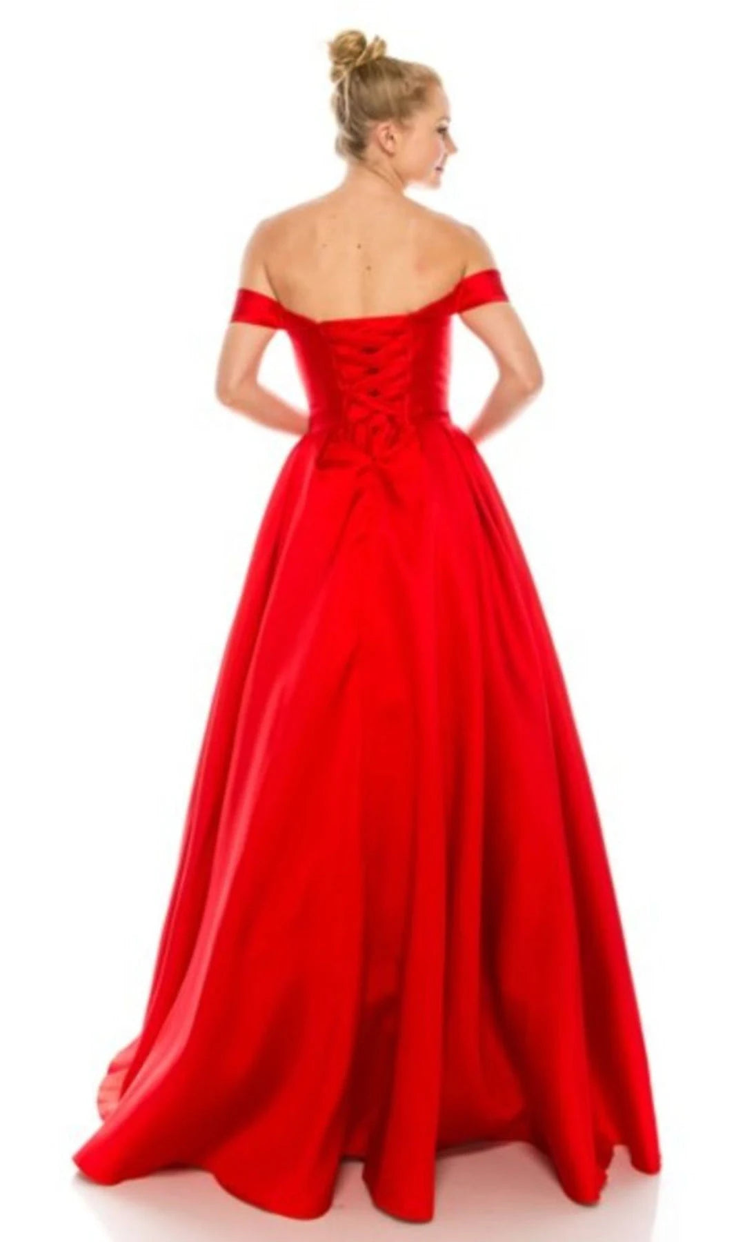 Elegant A-Line Off-Shoulder Sleeveless Corset Pleated Red Long Prom Dresses Women