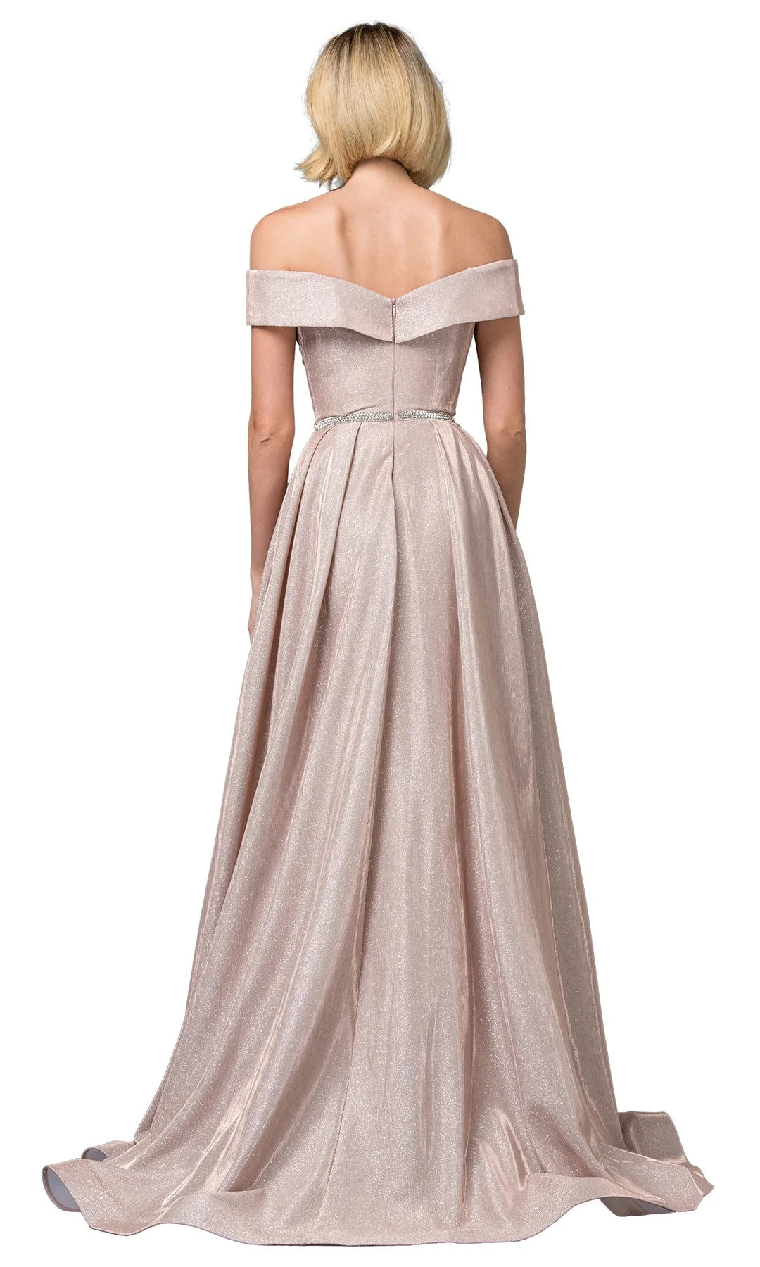 Elegant A-Line Off-Shoulder Sleeveless Pleated Slit Champagne Maxi Prom Dresses Women