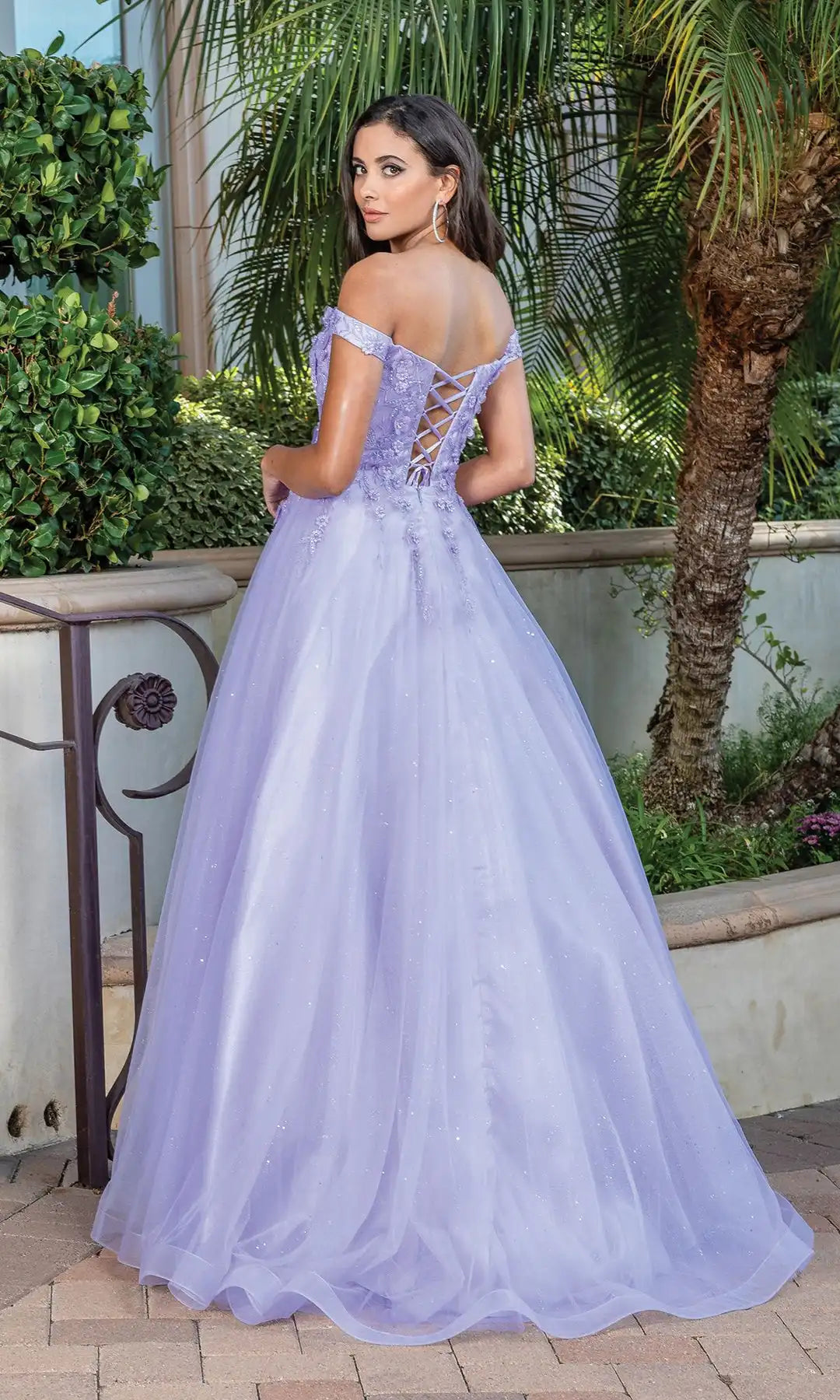 Elegant A-Line Off-Shoulder Sweetheart Lace Glitter Lavender Floor-Length Prom Gown