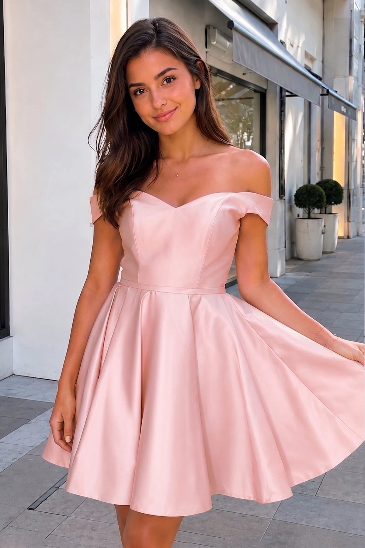 Elegant A-Line Off-Shoulder Sweetheart Pink Mini Homecoming Dress Women's