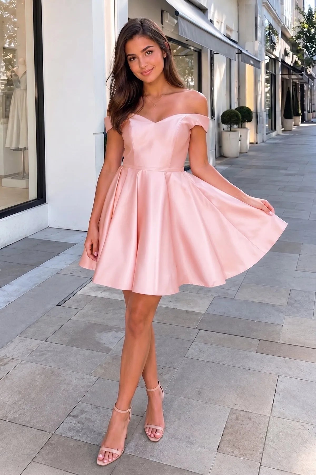 Elegant A-Line Off-Shoulder Sweetheart Pink Mini Homecoming Dress Women's