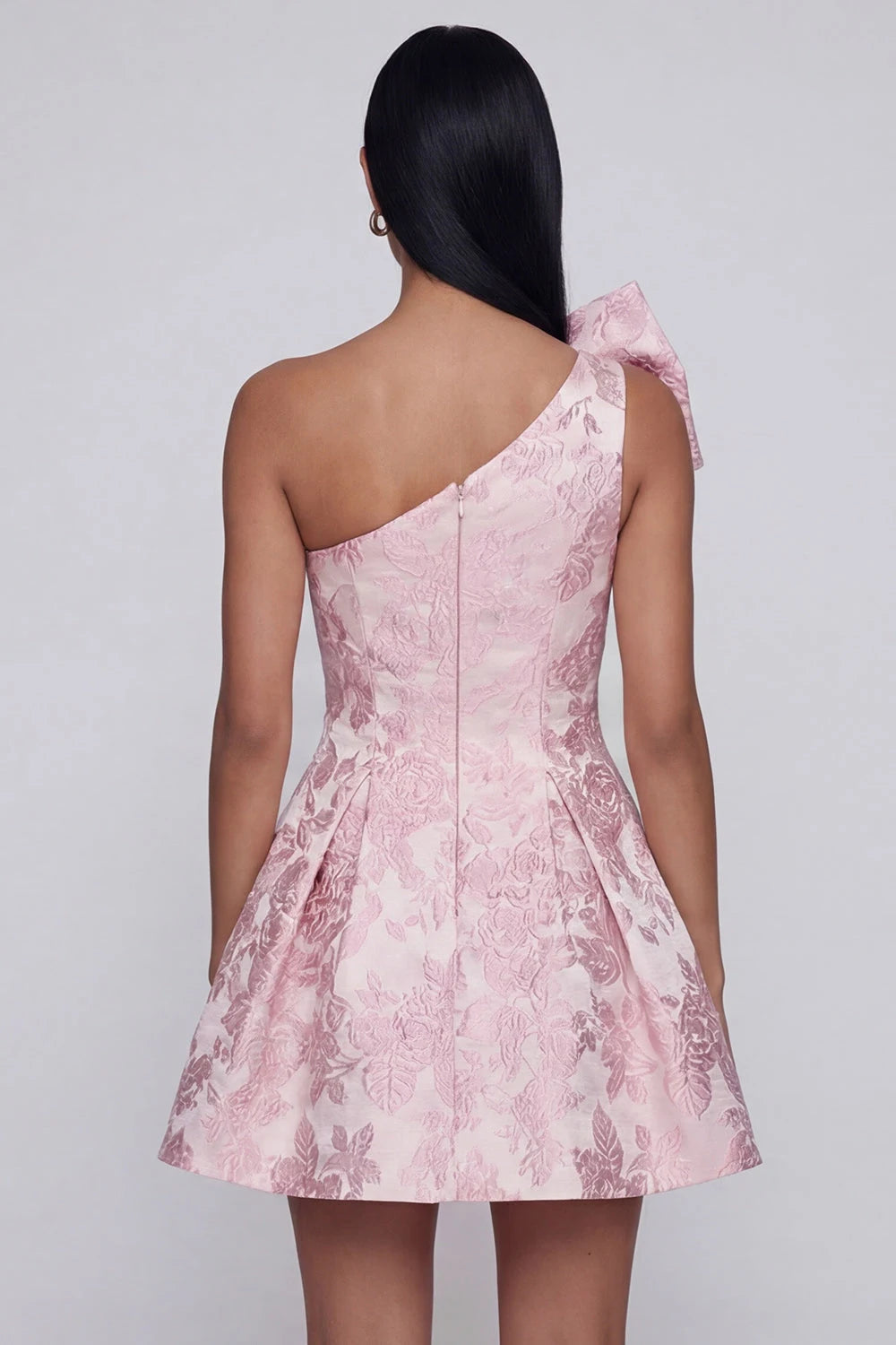 Elegant A-Line One-Shoulder Bow Pink Mini Homecoming Dress Women's Party